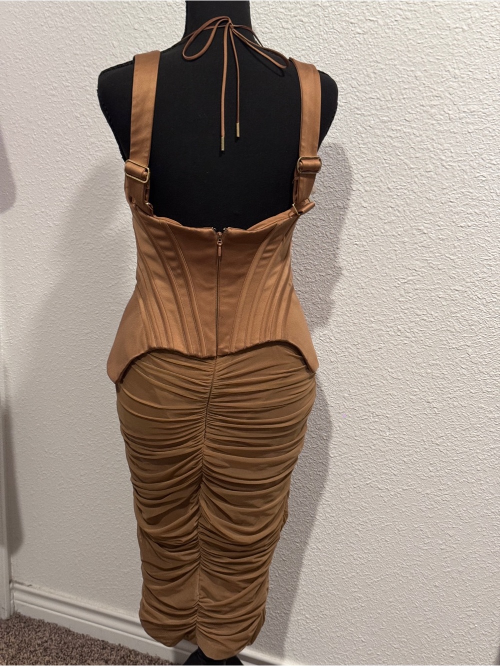 House of CB Brown Ruched Corset Midi Dress - Picture 6 of 6
